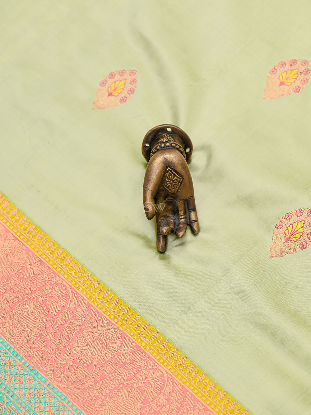 Mint Green Meenakari Boota Katan Silk Handloom Banarasi Saree - Sacred Weaves