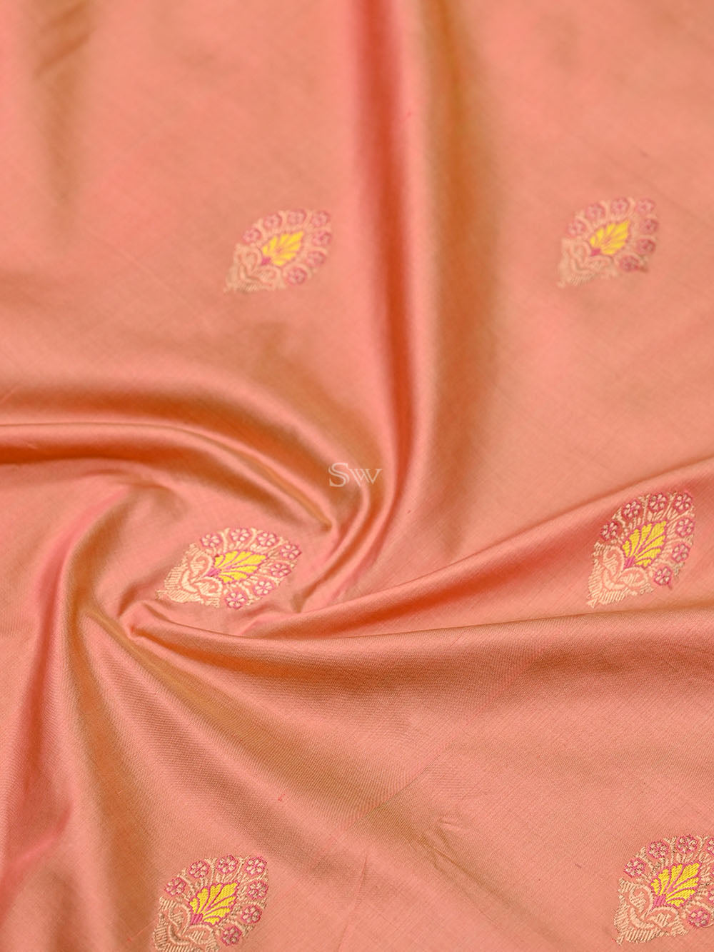 Pastel Pink Yellow Meenakari Boota Katan Silk Handloom Banarasi Saree - Sacred Weaves