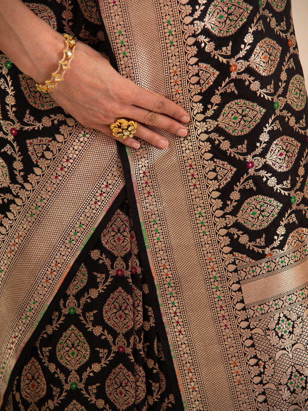 Black Meenakari Uppada Katan Silk Handloom Banarasi Saree - Sacred Weaves