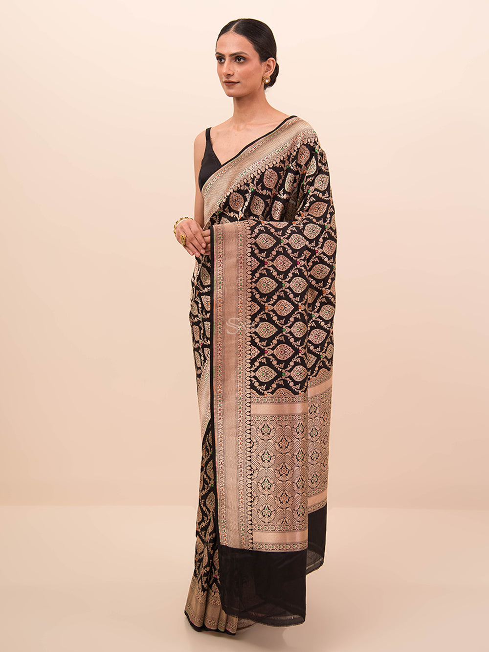 Black Meenakari Uppada Katan Silk Handloom Banarasi Saree - Sacred Weaves