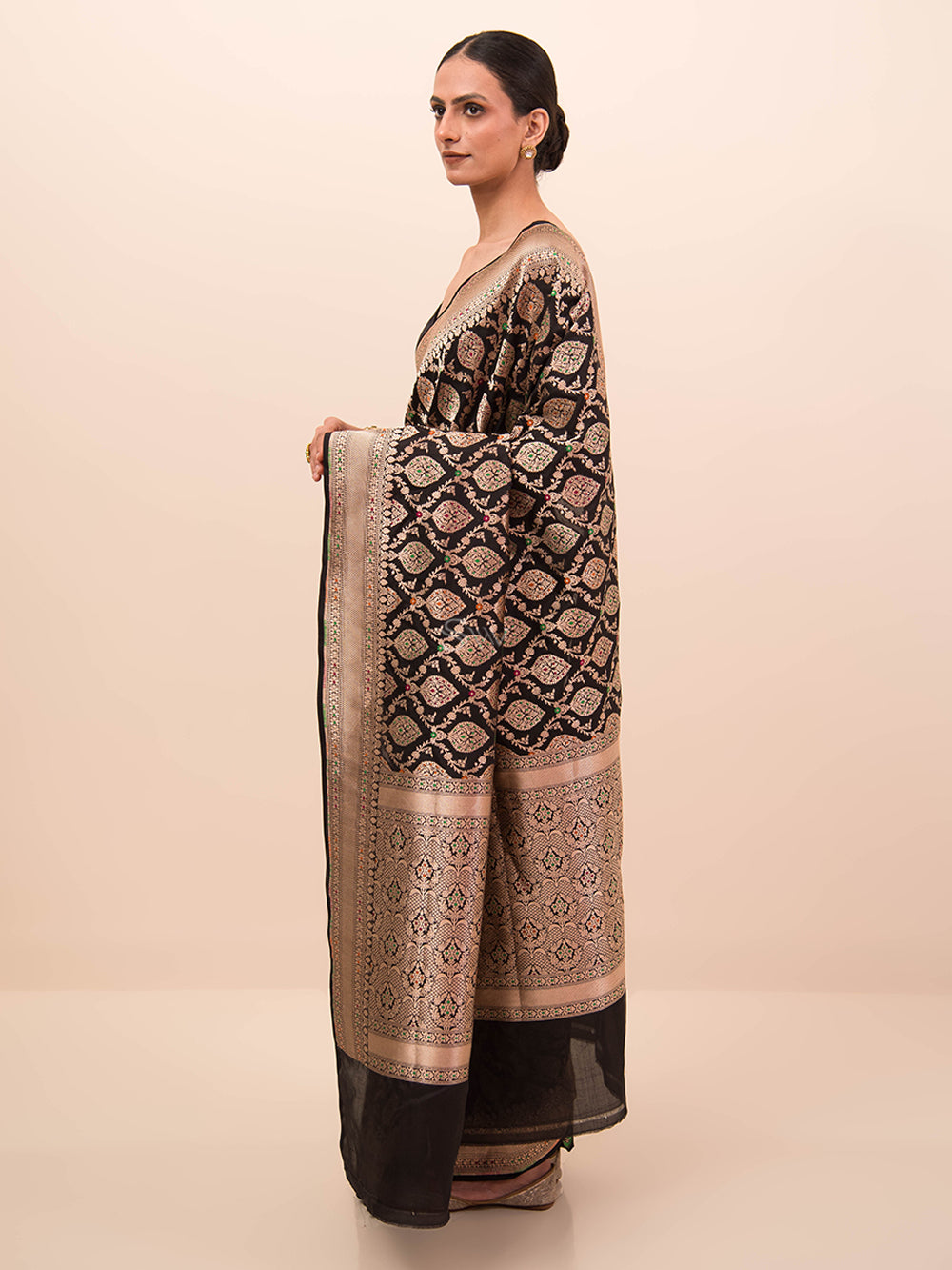 Black Meenakari Uppada Katan Silk Handloom Banarasi Saree - Sacred Weaves