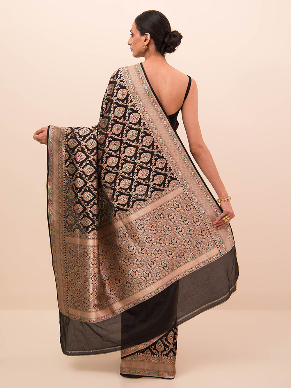 Black Meenakari Uppada Katan Silk Handloom Banarasi Saree - Sacred Weaves