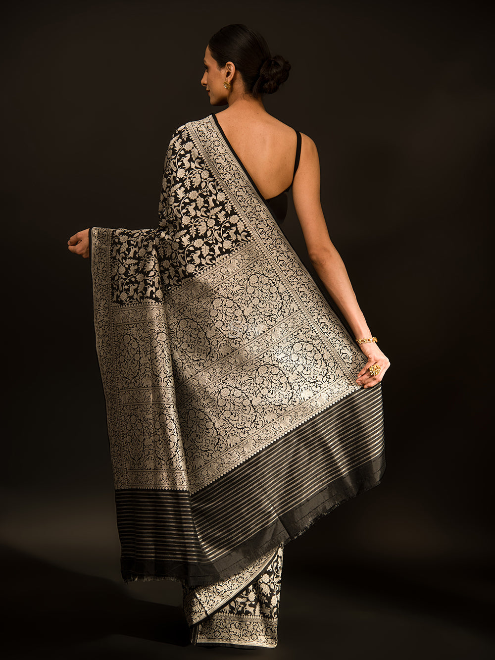Black Shikargah Katan Silk Handloom Banarasi Saree - Sacred Weaves