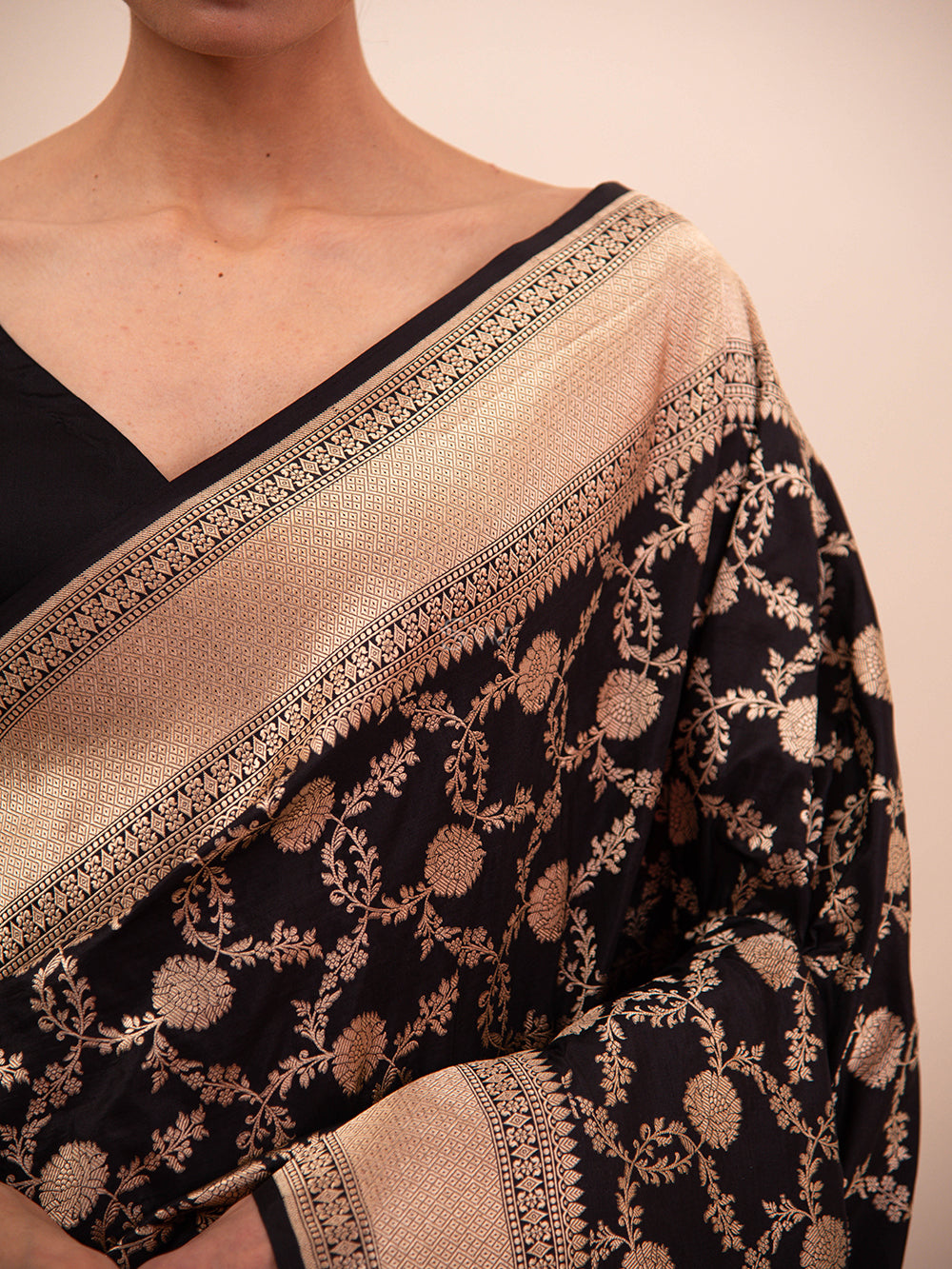 Black Uppada Katan Silk Handloom Banarasi Saree - Sacred Weaves