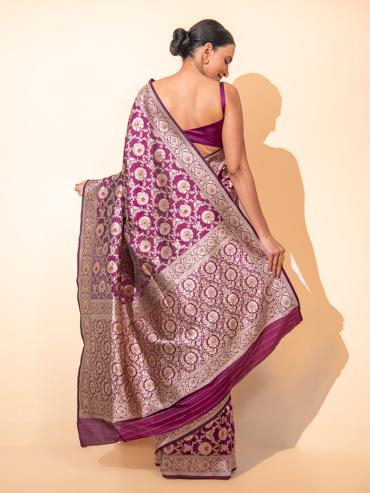Wine Meenakari Uppada Katan Silk Handloom Banarasi Saree - Sacred Weaves