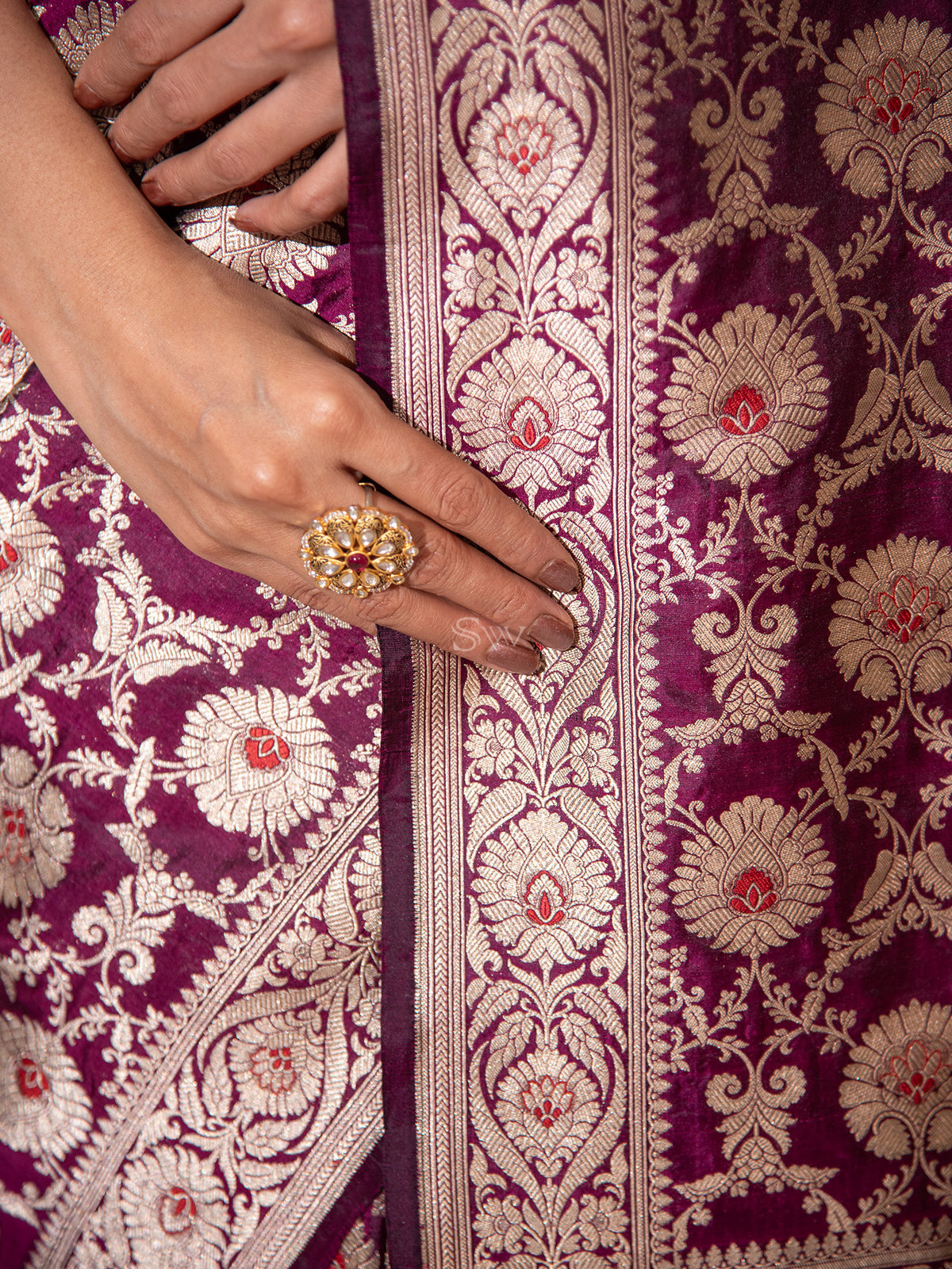 Wine Meenakari Uppada Katan Silk Handloom Banarasi Saree - Sacred Weaves