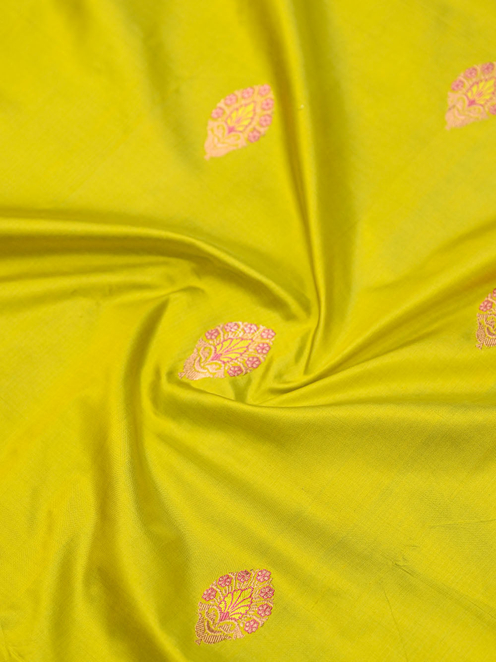 Lime Green Meenakari Boota Katan Silk Handloom Banarasi Saree - Sacred Weaves