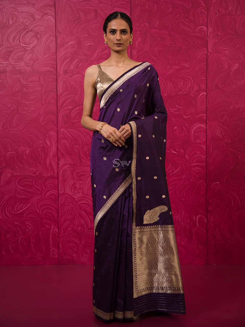 Purple Konia Katan Silk Handloom Banarasi Saree - Sacred Weaves