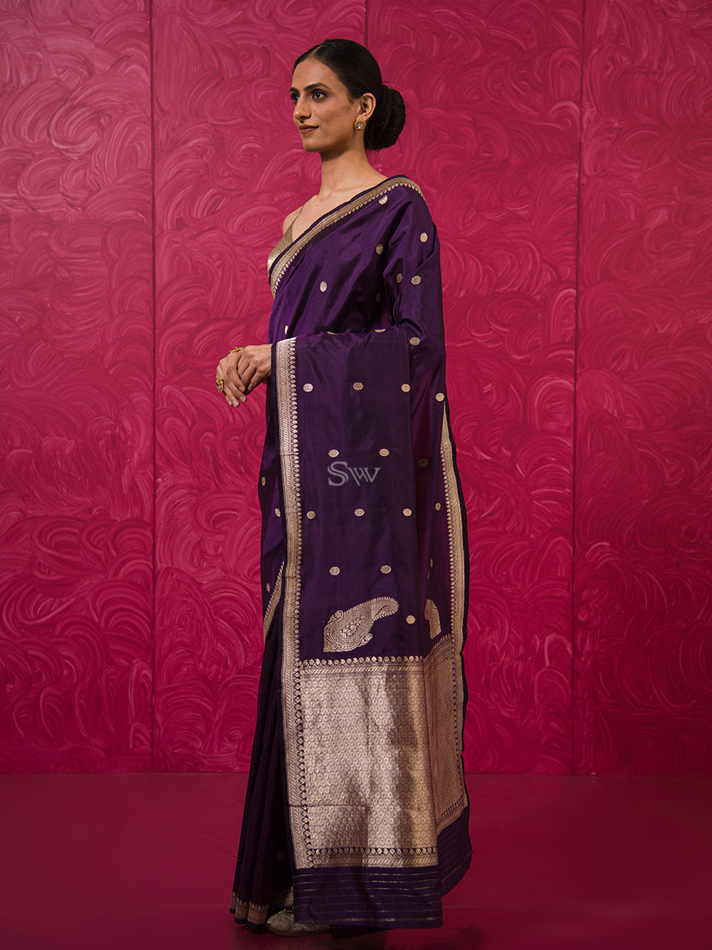 Purple Konia Katan Silk Handloom Banarasi Saree - Sacred Weaves