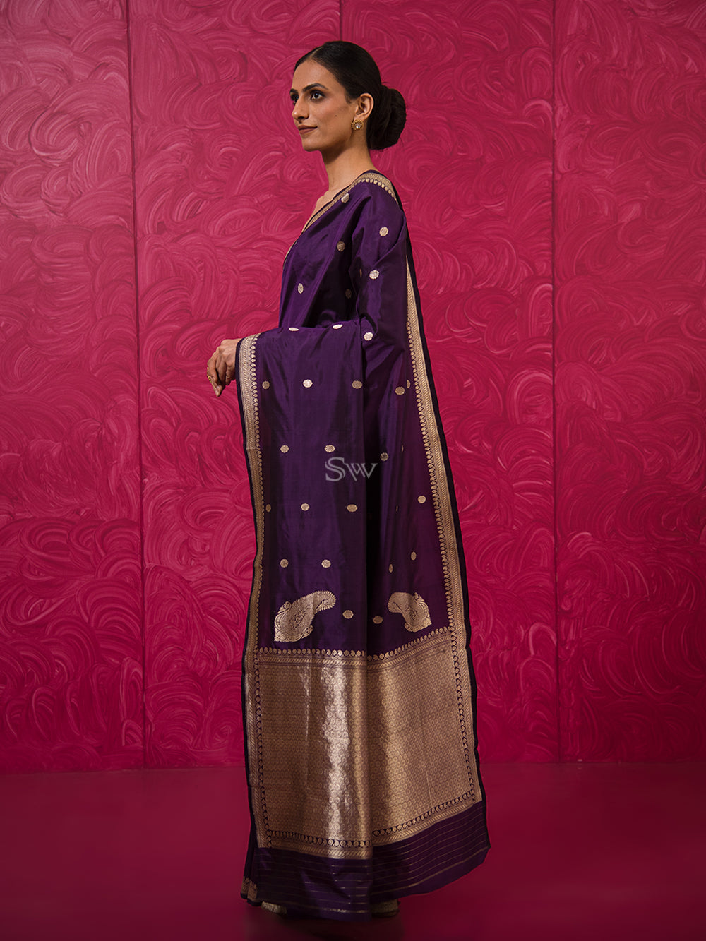 Purple Konia Katan Silk Handloom Banarasi Saree - Sacred Weaves