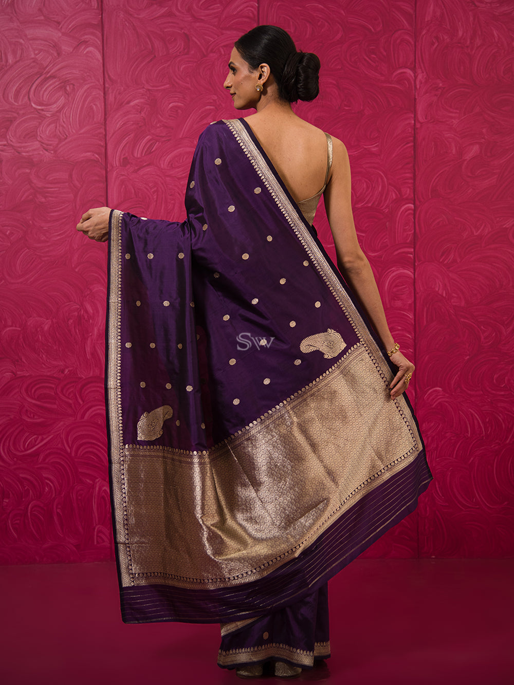 Purple Konia Katan Silk Handloom Banarasi Saree - Sacred Weaves