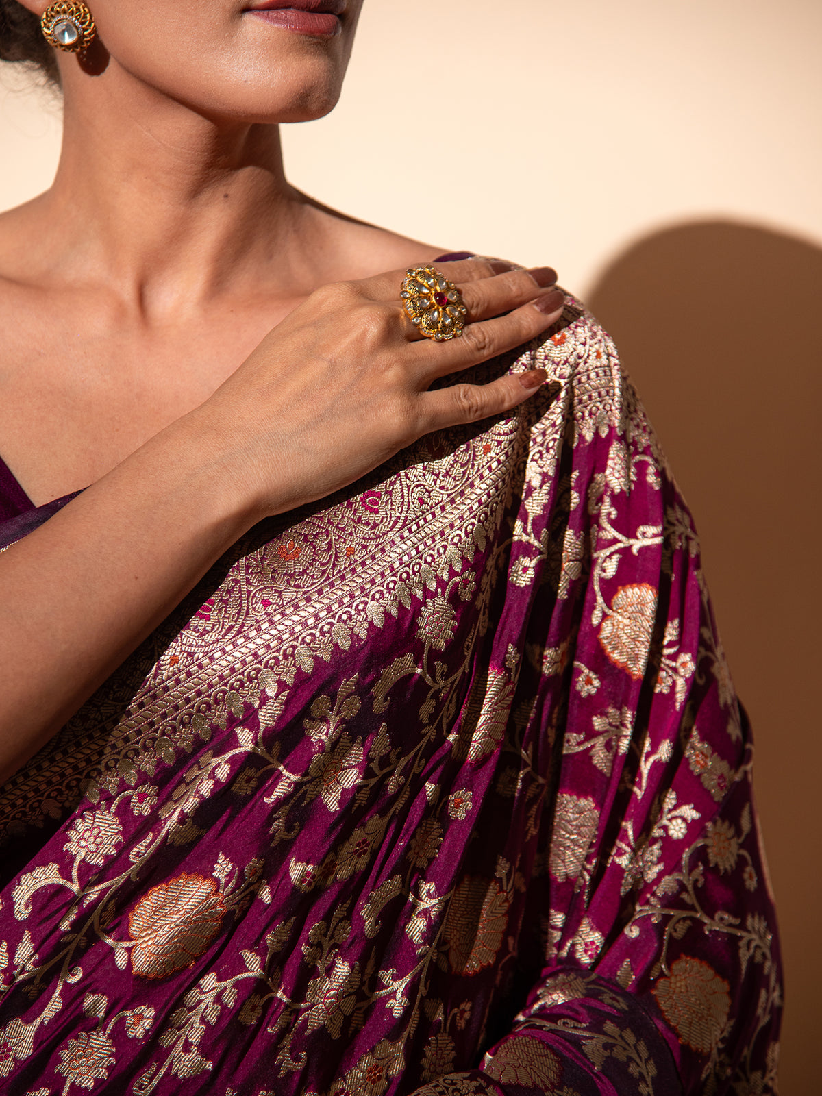 Wine Meenakari Jaal Uppada Katan Silk Handloom Banarasi Saree - Sacred Weaves