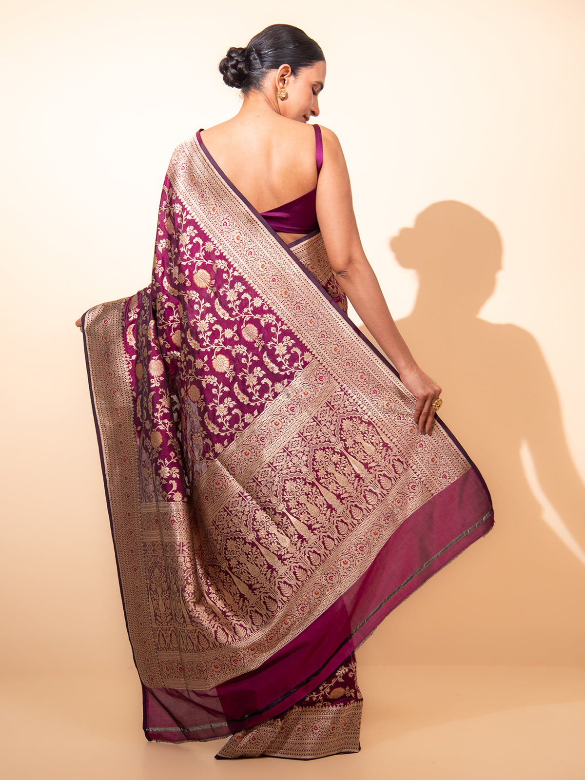 Wine Meenakari Jaal Uppada Katan Silk Handloom Banarasi Saree - Sacred Weaves