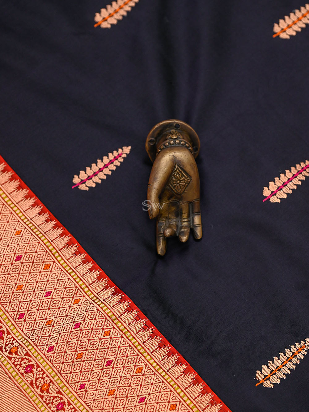 Inky Blue Meenakari Boota Katan Silk Handloom Banarasi Saree - Sacred Weaves