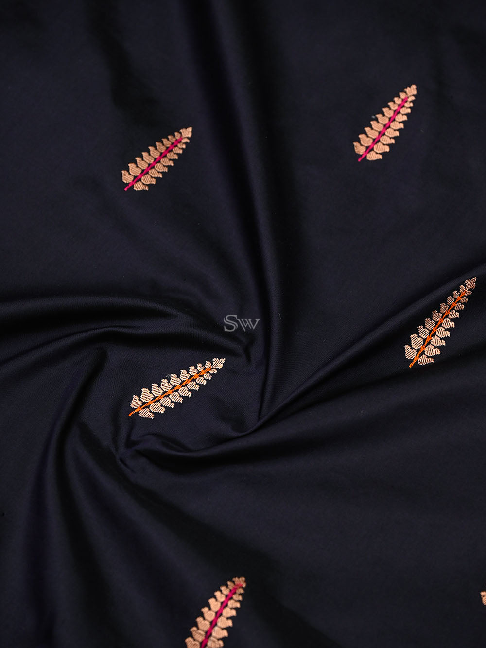 Inky Blue Meenakari Boota Katan Silk Handloom Banarasi Saree - Sacred Weaves