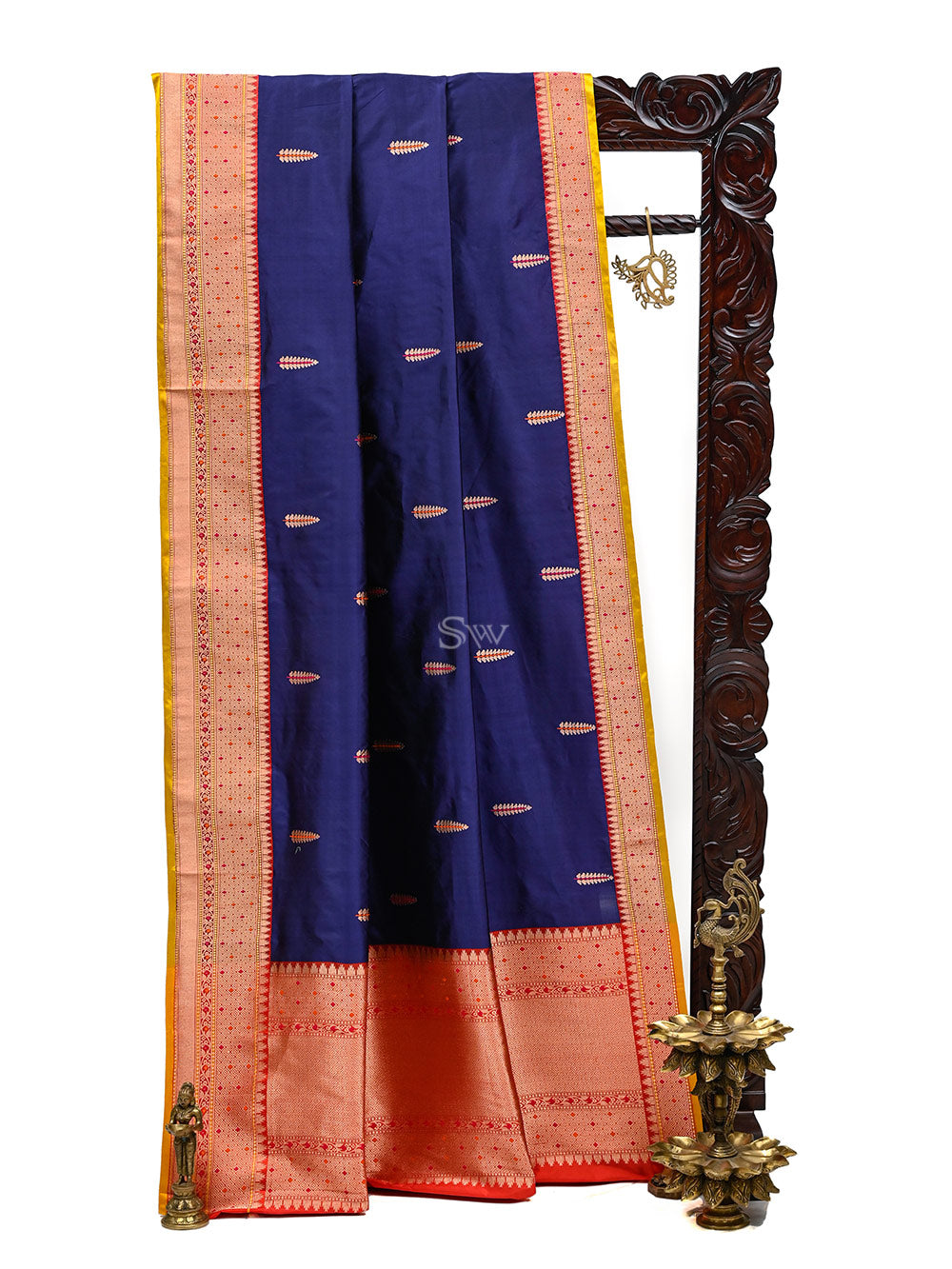 Blue Meenakari Boota Katan Silk Handloom Banarasi Saree - Sacred Weaves