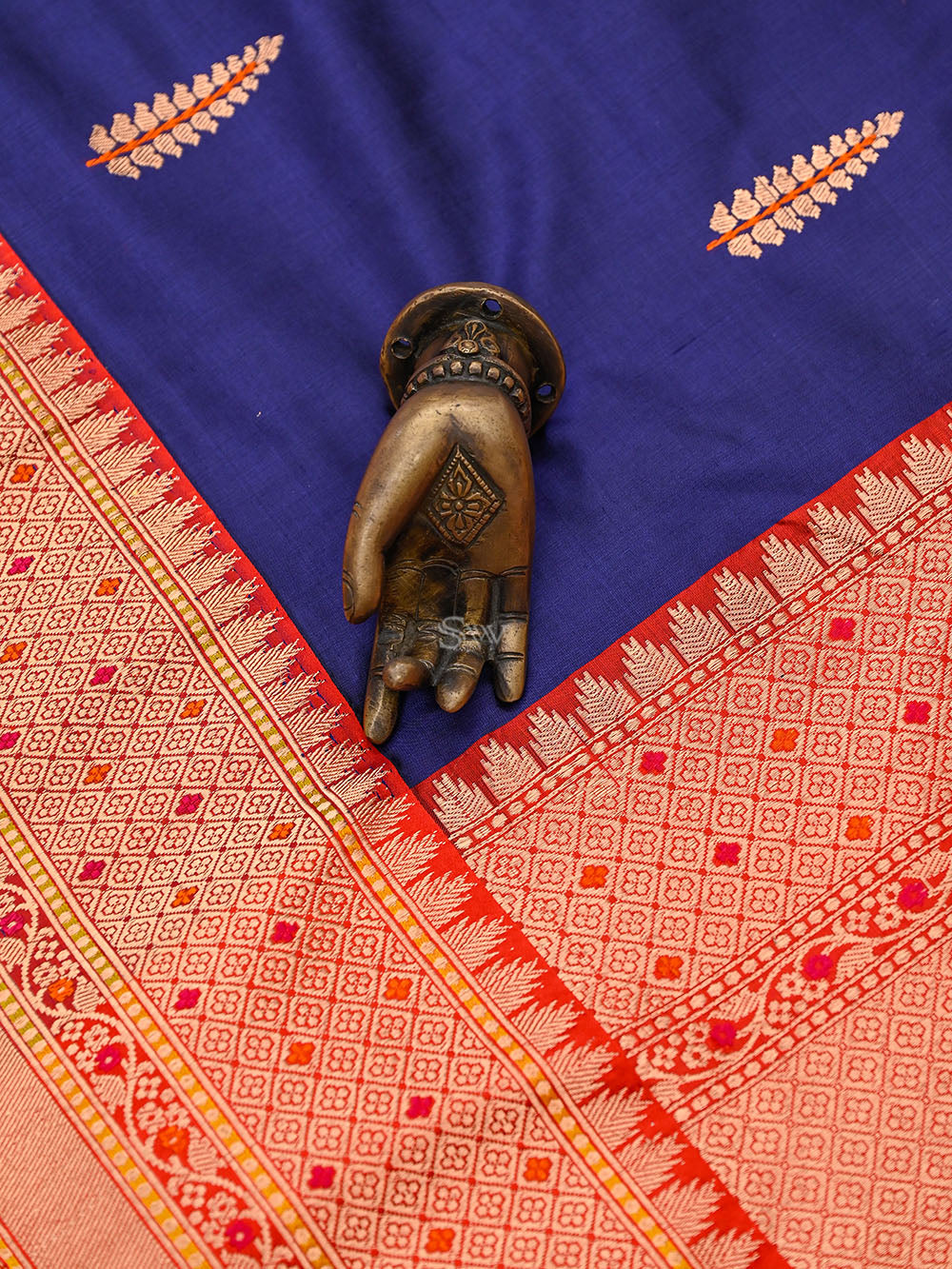 Blue Meenakari Boota Katan Silk Handloom Banarasi Saree - Sacred Weaves