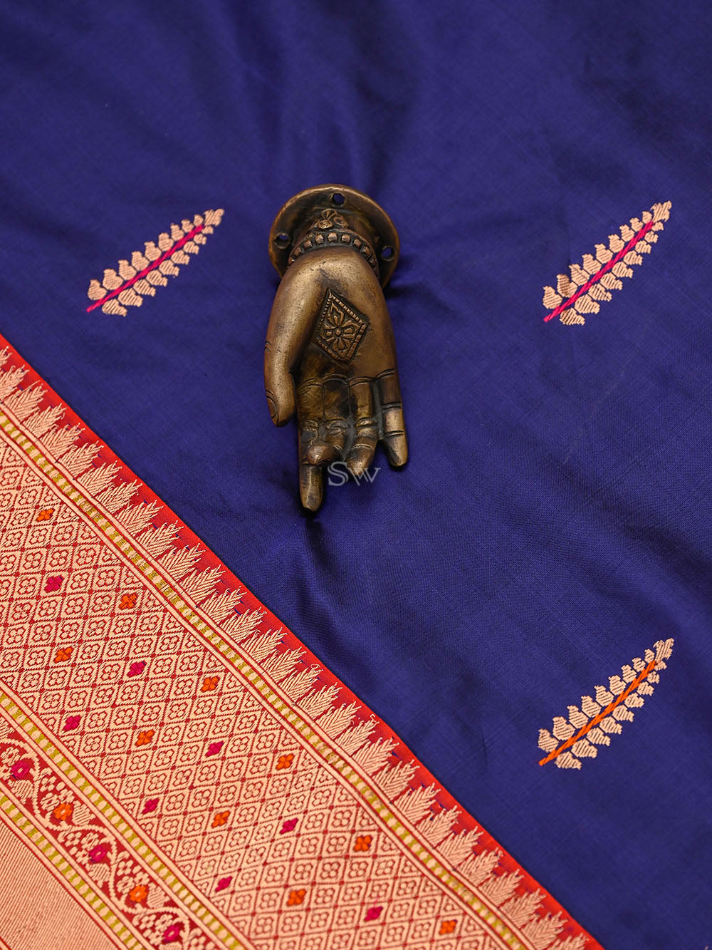 Blue Meenakari Boota Katan Silk Handloom Banarasi Saree - Sacred Weaves