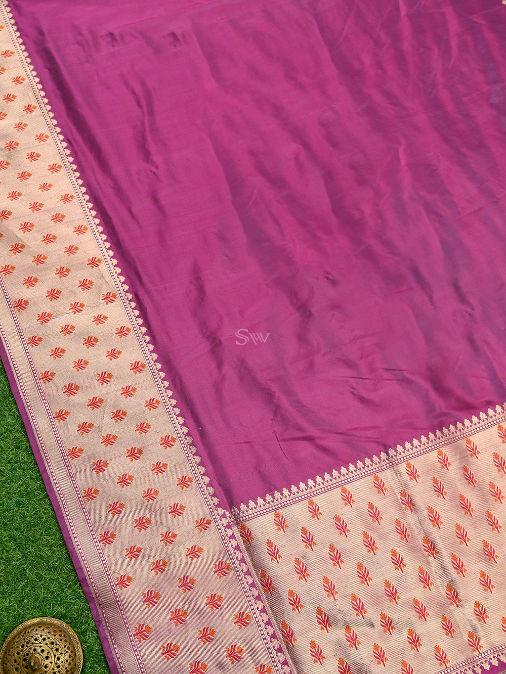 Dark Magenta Plain Katan Silk Handloom Banarasi Saree