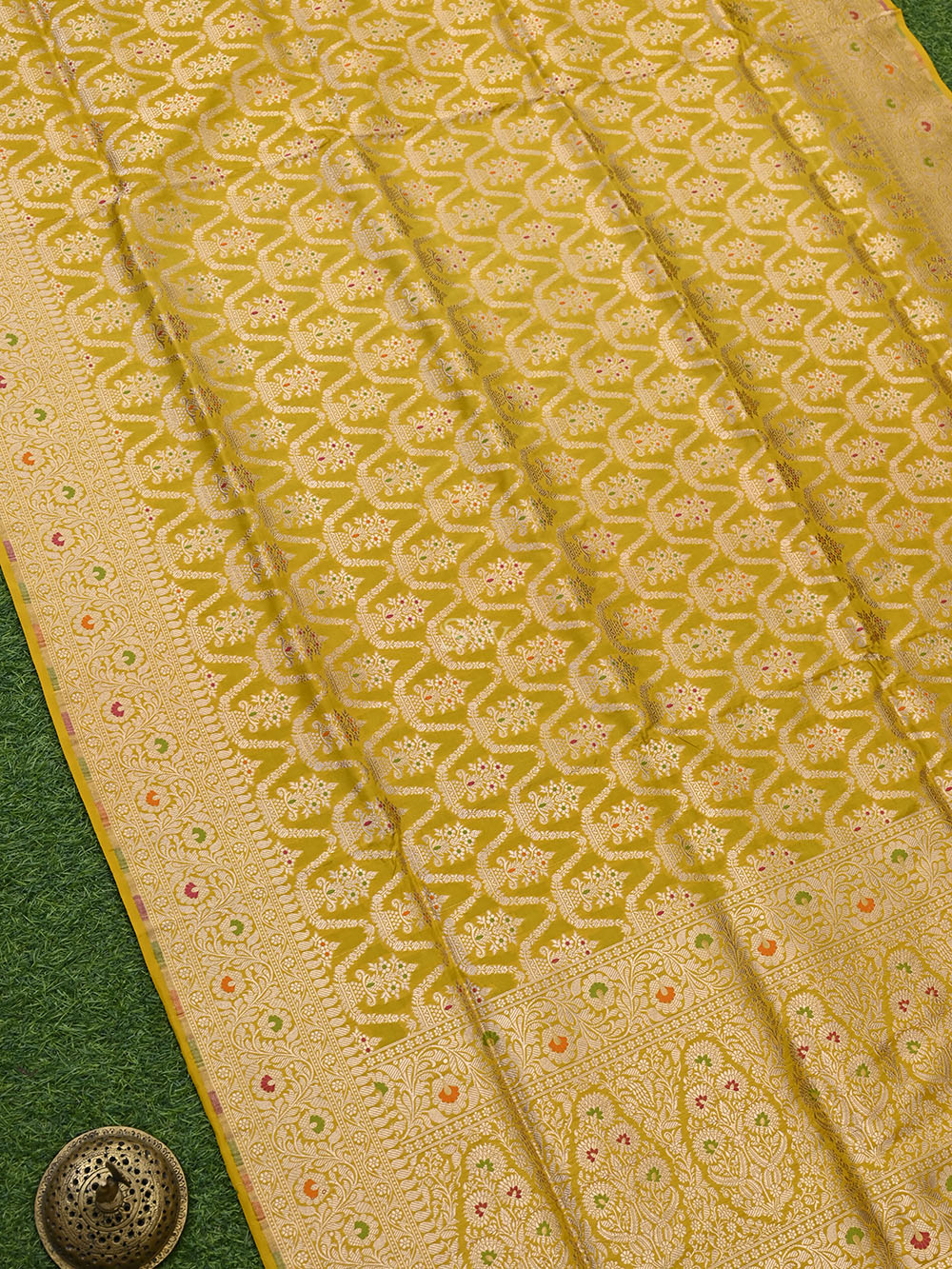 Yellow Meenakari Uppada Katan Silk Handloom Banarasi Saree - Gift Box - Sacred Weaves