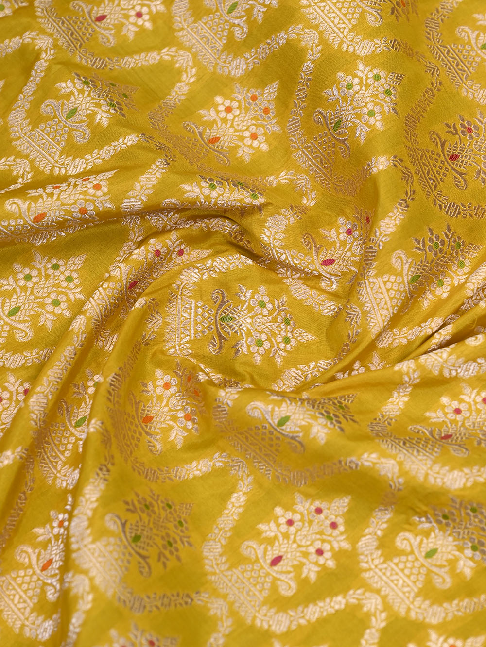 Yellow Meenakari Uppada Katan Silk Handloom Banarasi Saree - Gift Box - Sacred Weaves