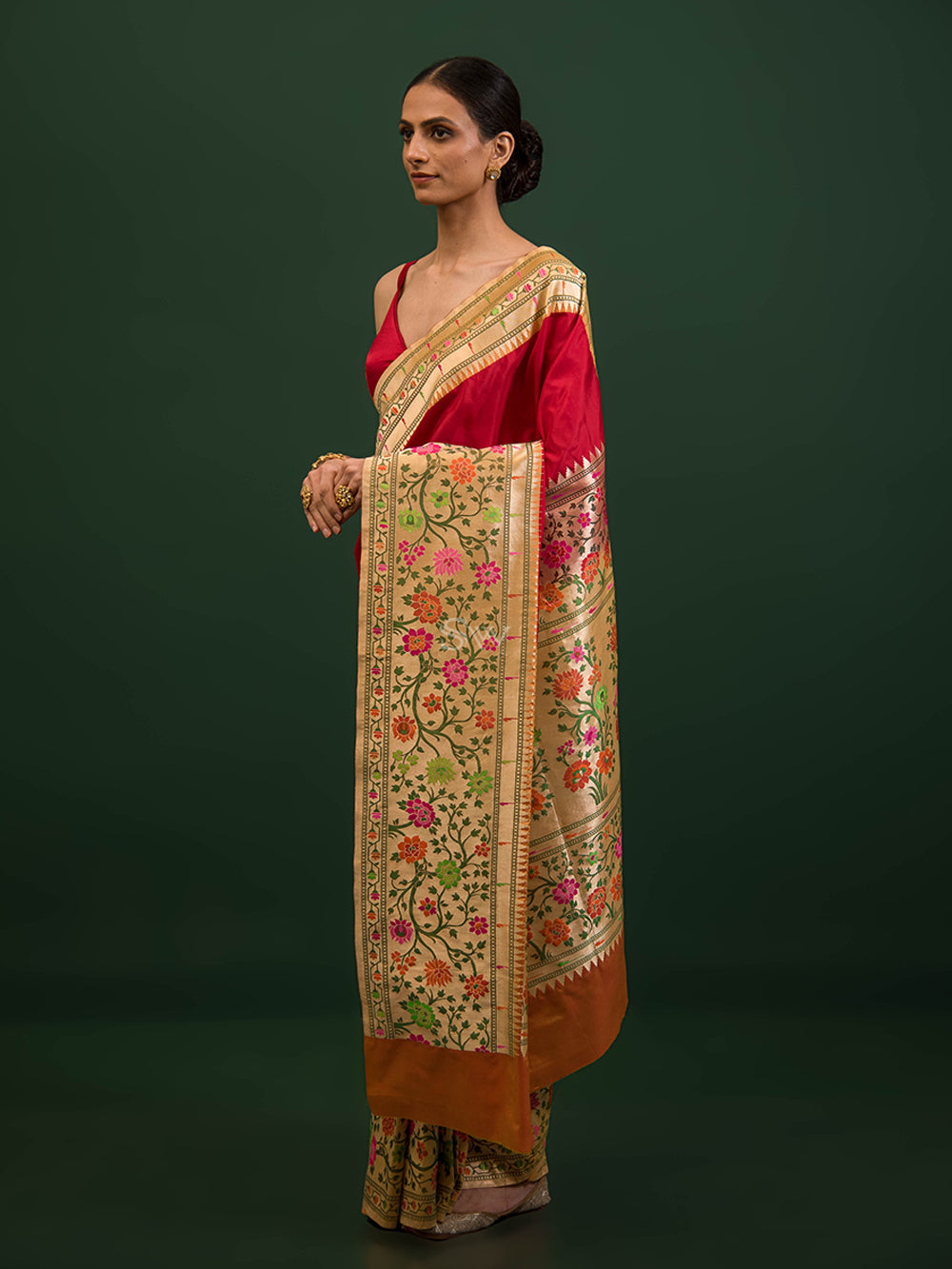 Red Paithani Katan Silk Handloom Banarasi Saree - Sacred Weaves
