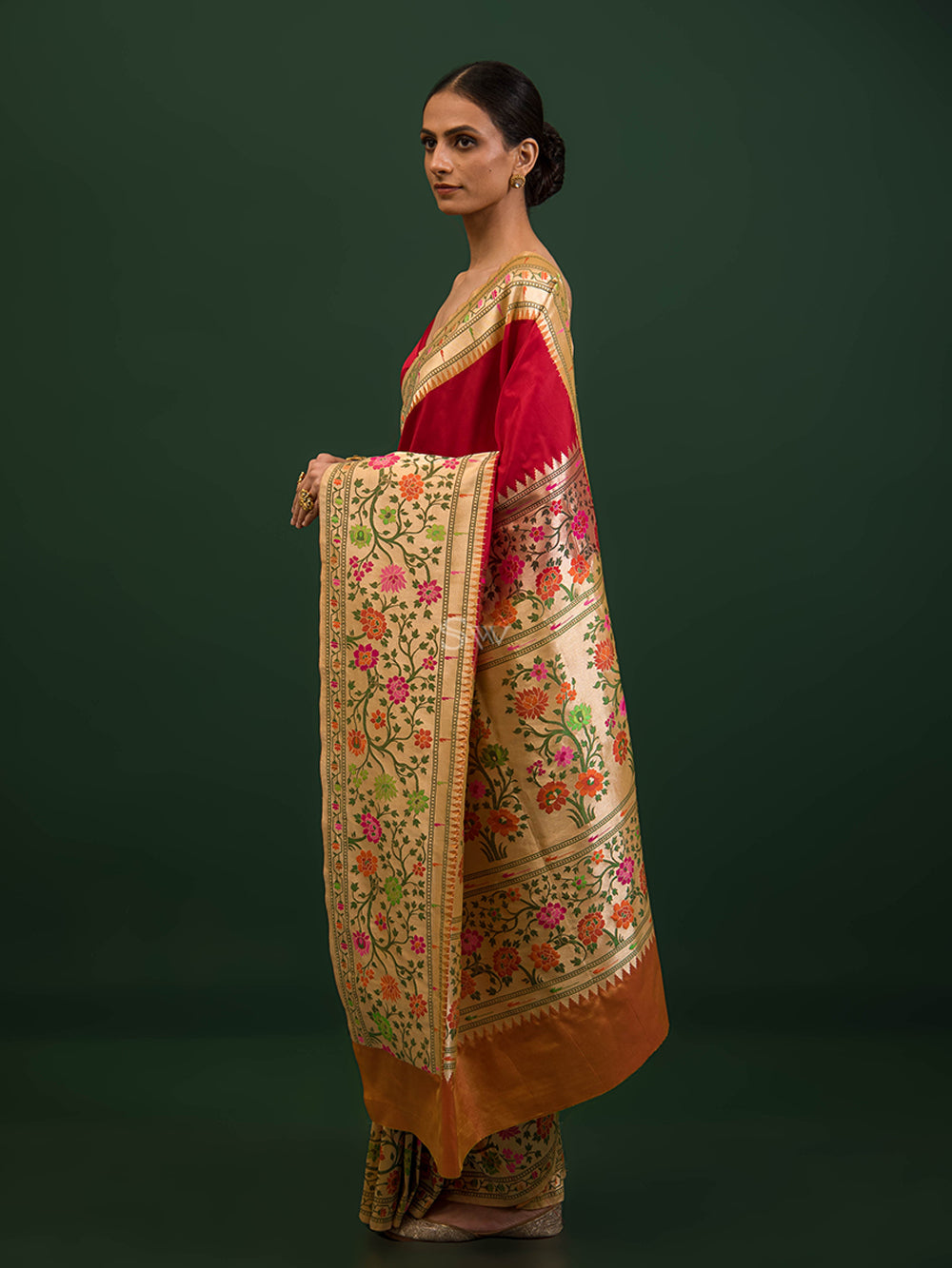 Red Paithani Katan Silk Handloom Banarasi Saree - Sacred Weaves