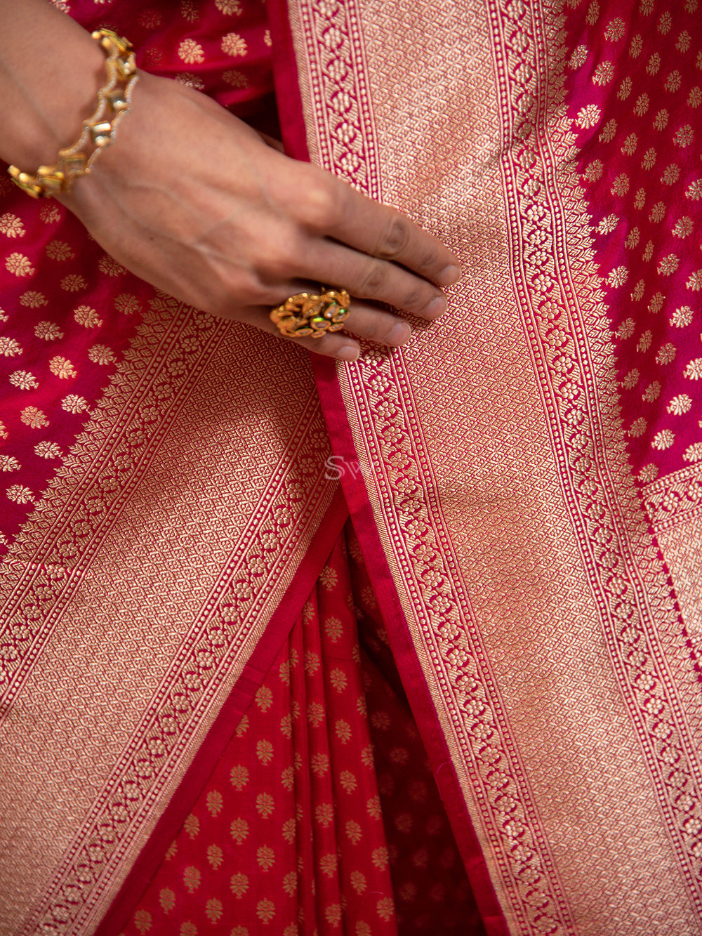 Magenta Orange Booti Katan Silk Uppada Handloom Banarasi Saree