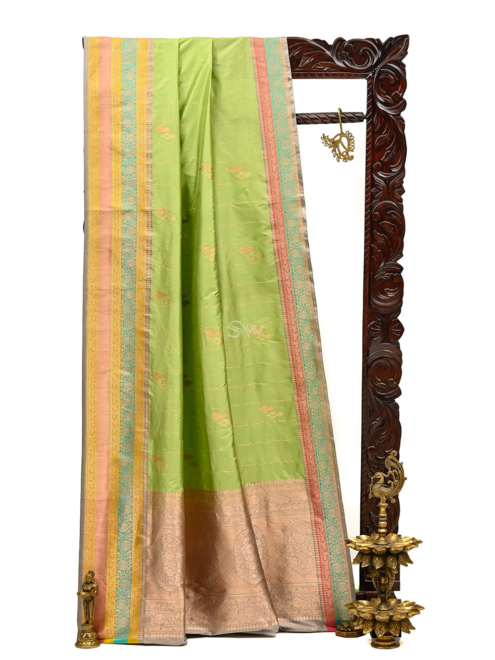 Pastel Green Meenakari Boota Katan Silk Handloom Banarasi Saree - Sacred Weaves