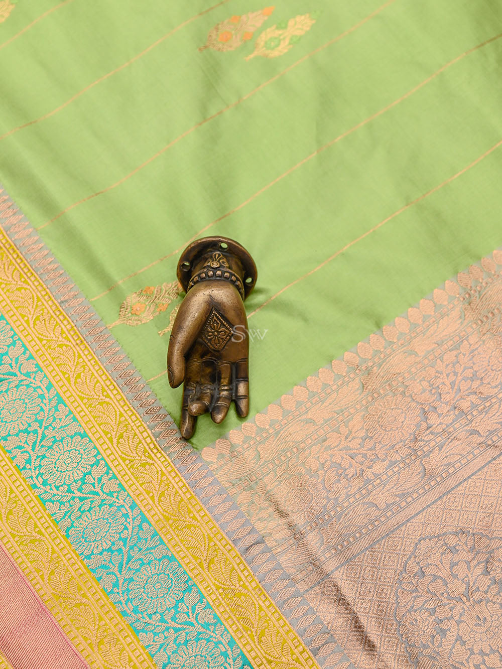 Pastel Green Meenakari Boota Katan Silk Handloom Banarasi Saree - Sacred Weaves