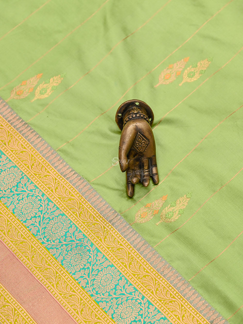 Pastel Green Meenakari Boota Katan Silk Handloom Banarasi Saree - Sacred Weaves