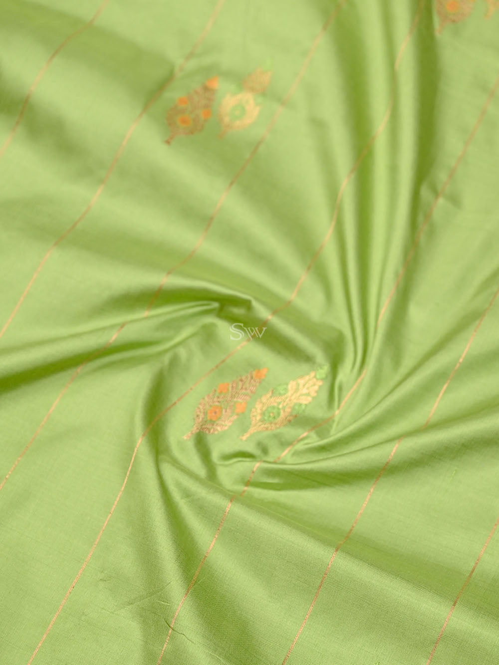 Pastel Green Meenakari Boota Katan Silk Handloom Banarasi Saree - Sacred Weaves