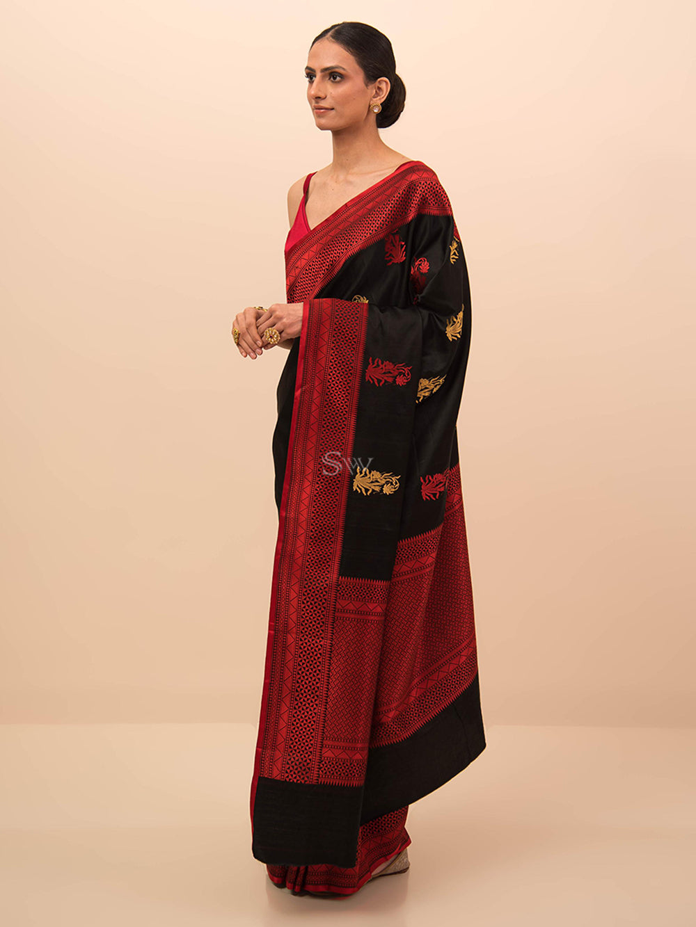 Black Boota Satin Silk Handloom Banarasi Saree - Sacred Weaves