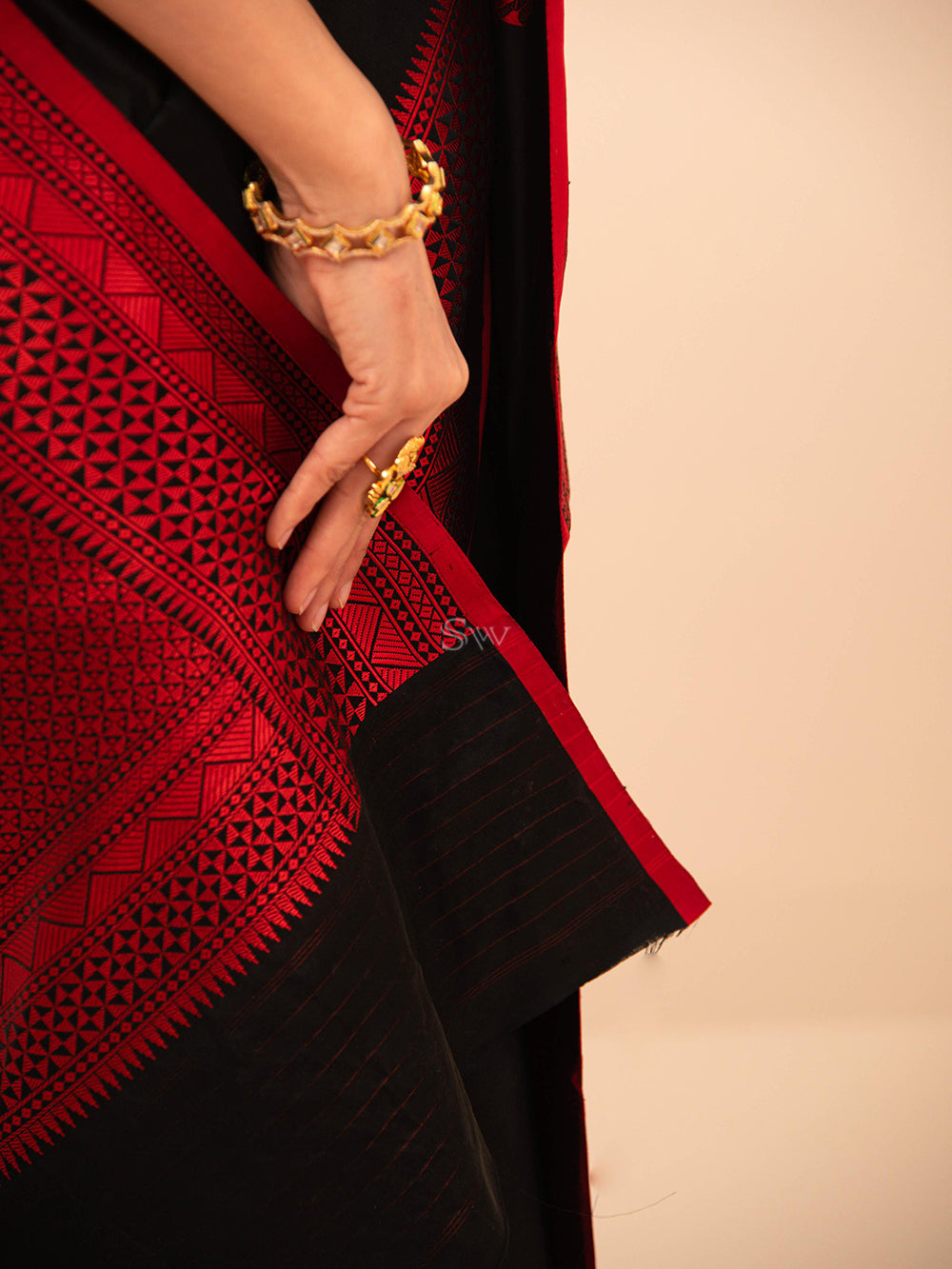 Black Boota Satin Silk Handloom Banarasi Saree - Sacred Weaves