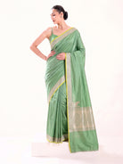 Pastel Green Konia Satin Silk Handloom Banarasi Saree - Sacred Weaves