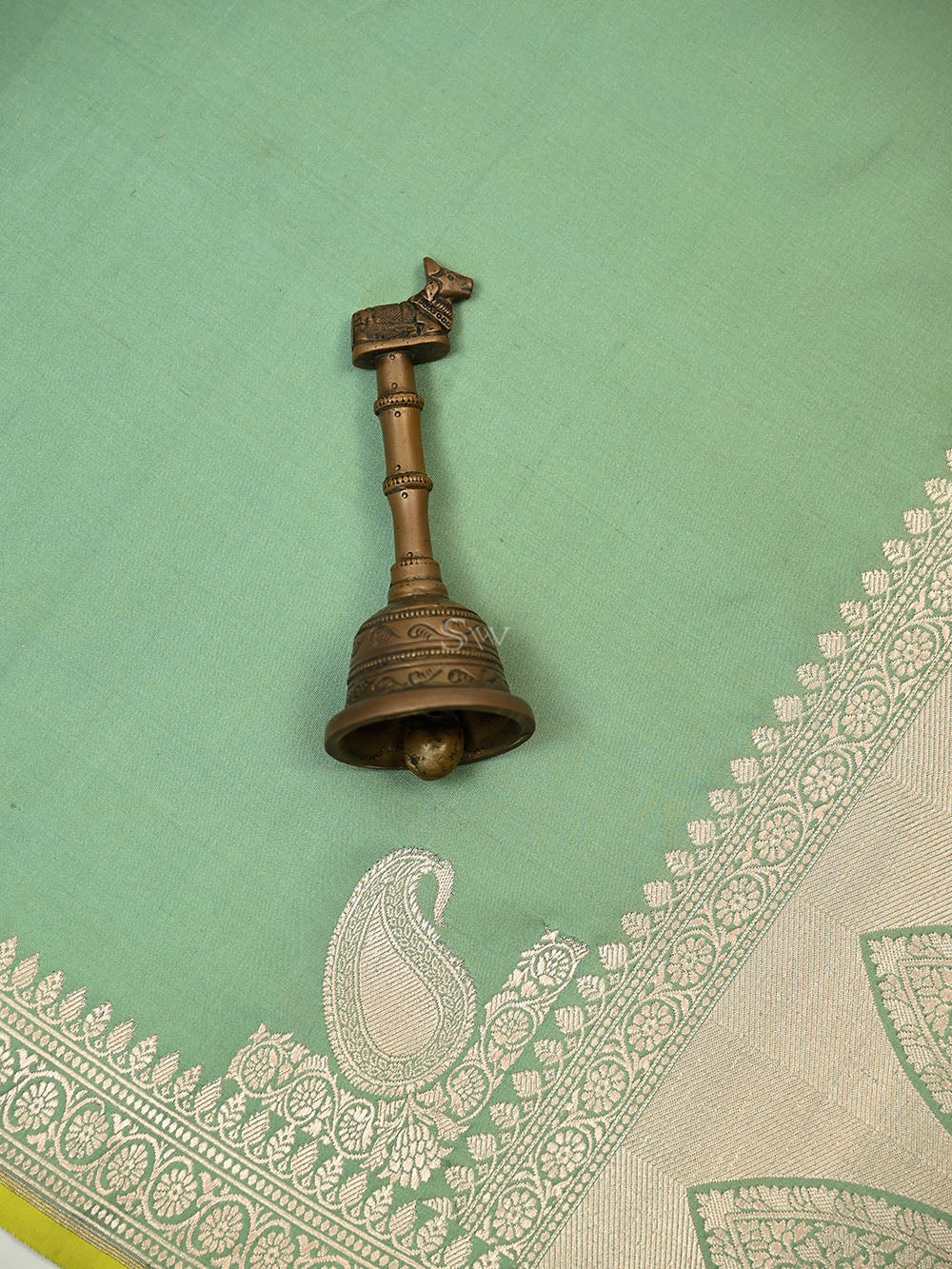 Pastel Green Konia Satin Silk Handloom Banarasi Saree - Sacred Weaves