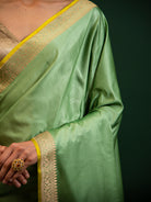 Pastel Green Konia Satin Silk Handloom Banarasi Saree - Sacred Weaves