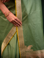 Pastel Green Konia Satin Silk Handloom Banarasi Saree - Sacred Weaves