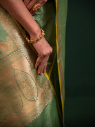 Pastel Green Konia Satin Silk Handloom Banarasi Saree - Sacred Weaves