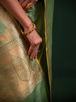 Pastel Green Konia Satin Silk Handloom Banarasi Saree - Sacred Weaves