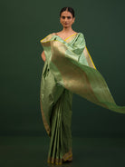 Pastel Green Konia Satin Silk Handloom Banarasi Saree - Sacred Weaves