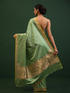 Pastel Green Konia Satin Silk Handloom Banarasi Saree - Sacred Weaves