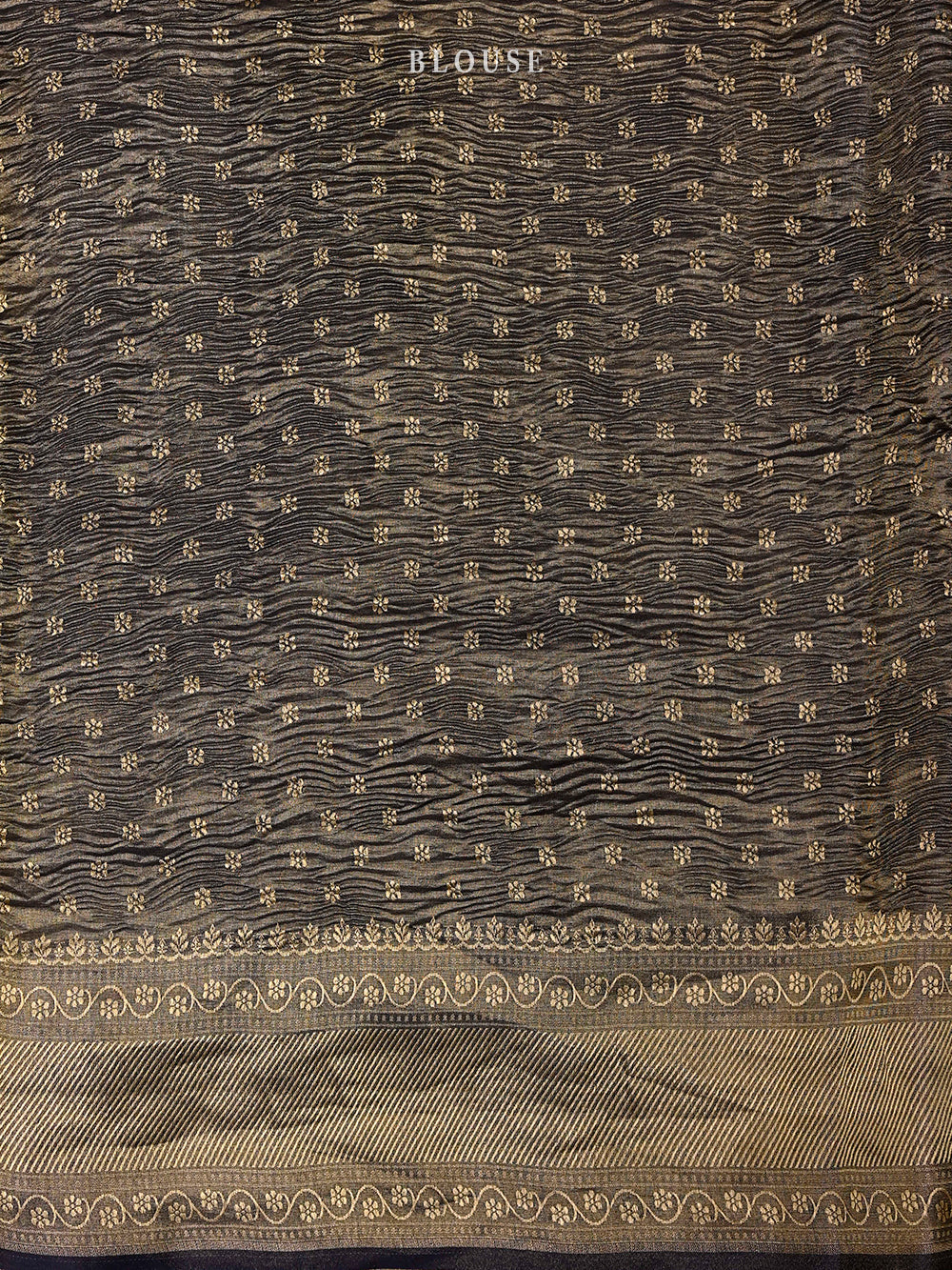 Navy Blue Gold Jaal Crush Tissue Handloom Banarasi Saree - Sacred Weaves