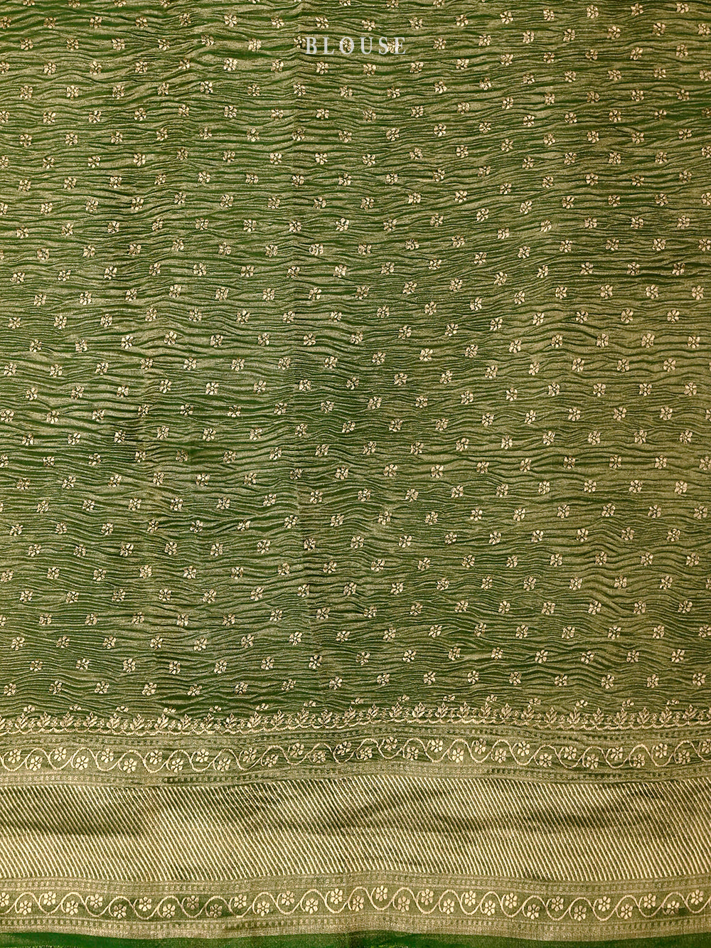 Bottle Green Gold Jaal Crush Tissue Handloom Banarasi Saree - Sacred Weaves
