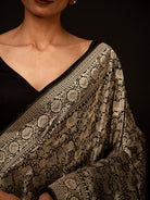 Black Shikargah Katan Silk Handloom Banarasi Saree - Sacred Weaves
