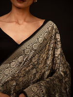Black Shikargah Katan Silk Handloom Banarasi Saree - Sacred Weaves