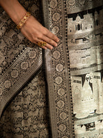 Black Shikargah Katan Silk Handloom Banarasi Saree - Sacred Weaves
