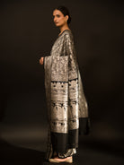 Black Shikargah Katan Silk Handloom Banarasi Saree - Sacred Weaves