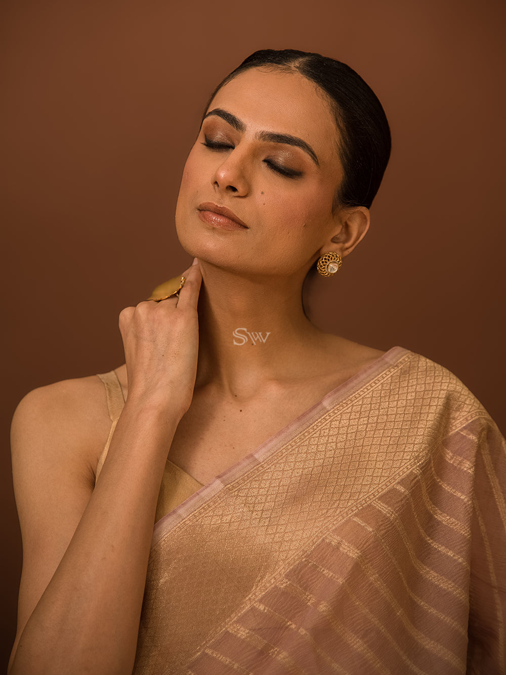 Pastel Purple Gold Stripe Crush Tissue Handloom Banarasi Saree - Sacred Weaves