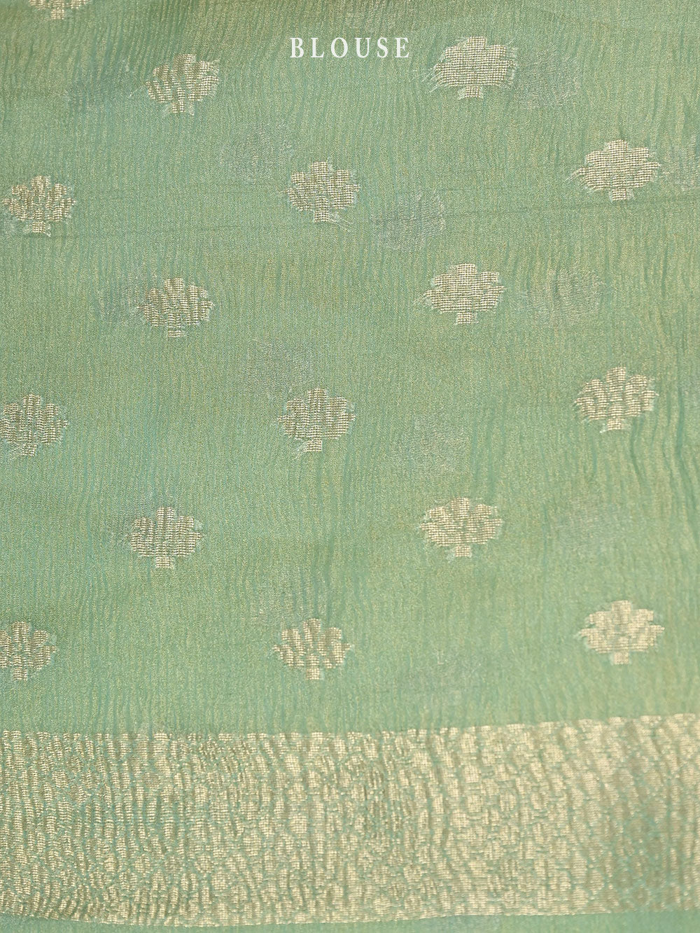 Aqua Blue Gold Stripe Crush Tissue Handloom Banarasi Saree - Sacred Weaves